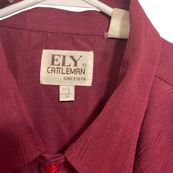 Ely Cattleman Men's Maroon Button Down Long Sleeve Shirt Size 34 - Picture 3 of 5